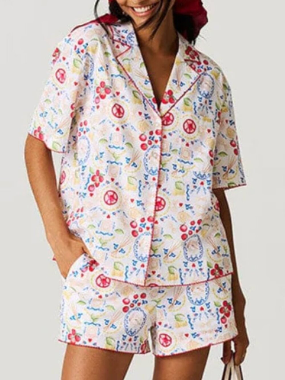 Women's Bamboo Challis Short Set - Mangia (Pasta) | Posh Peanut